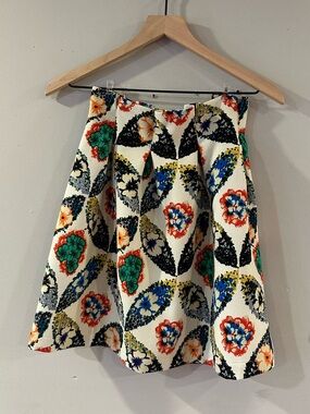 Atmosphere Cream A-Line Skirt with MultiColor Floral Medallions